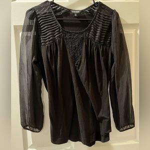 Lucky Brand Black Blouse with Sheer Sleeves
